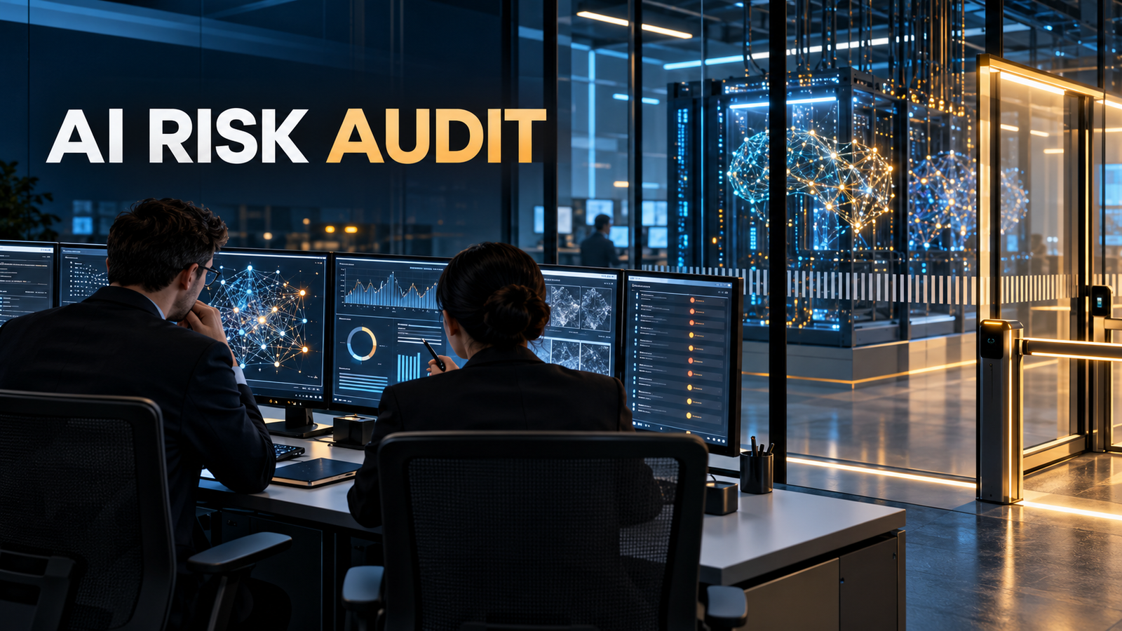 Independent AI auditors reviewing model safety telemetry inside a secure controlled-access operations environment