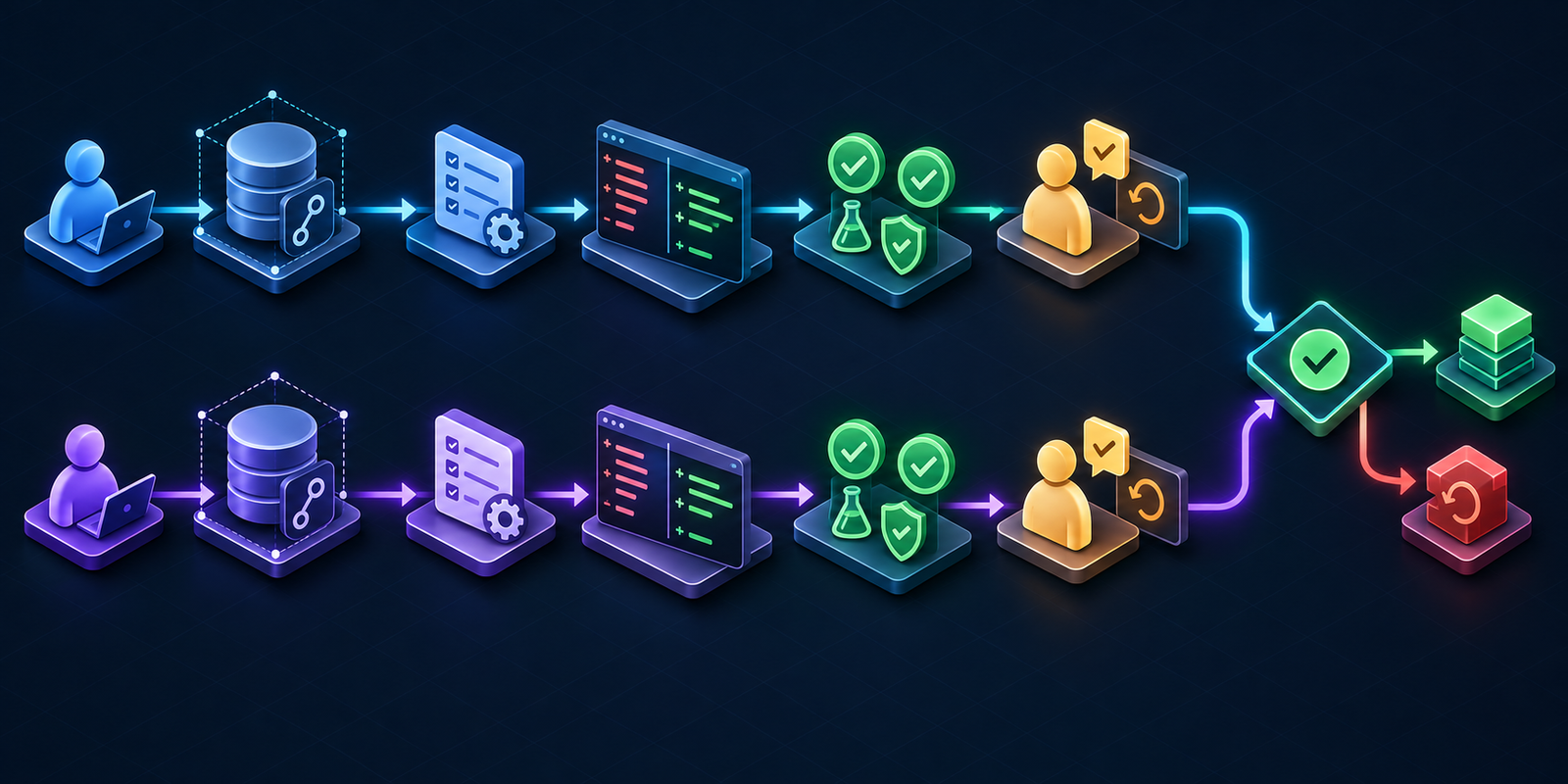 Two-lane Copilot replacement pilot comparing bounded repository access, identical tasks, diff review, tests, security scans, human approval and rollback