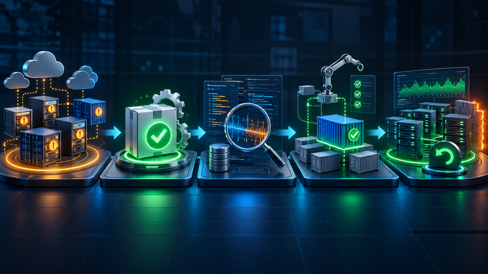 DevOps response flow from PHP runtime inventory through patching, forensic review, canary deployment and verification.